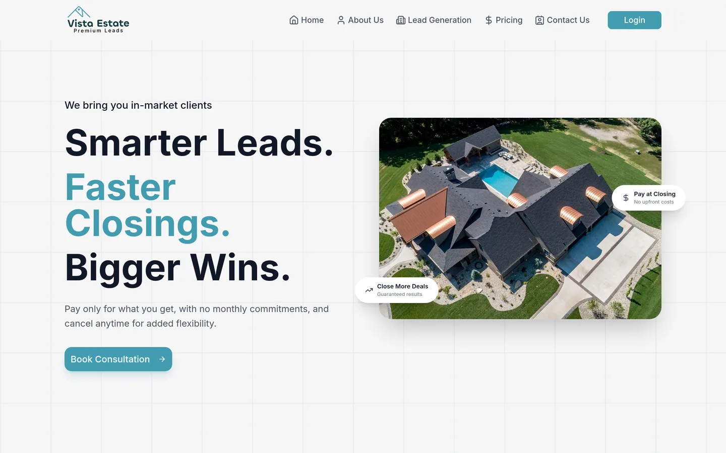 Homepage of vistaestate.shop — Premium Real Estate Leads